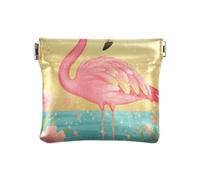 Porte-monnaie en cuir pour femme Motif flamant rose, dessin animé Flamingo rivière, 1 size, Impression artistique