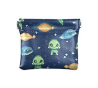 Porte-monnaie en cuir pour femme Motif planète Aliens Vert