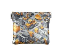 Porte-monnaie en cuir pour femme Motif véhicules de construction, Scène de construction Plante Construction Bulldozer Tower Crane, 1 size, Moderne