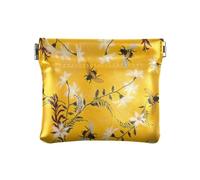 Porte-monnaie en cuir pour femme - Porte-monnaie pratique - Organisateur de cartes pour femme - Broderie élégante - Abeille heureuse - Bonne chance - Cottage - Papillon - Fleurs rustiques - Jaune -