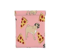 Porte-monnaie en cuir pour femme, rose carlin, pizza, portefeuille fin avec blocage RFID pour homme, mini pochette à fermeture éclair, organiseur de petits articles pour espèces, pièces de monnaie