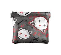 Porte-monnaie en cuir pour femme, sac à main, sac à main, sac à main, sac à main, sac de maquillage, unique, tête de chat et gouttes de sang, Gouttes de sang pour têtes de chat Gris, 1 Size,
