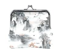 Porte-monnaie en cuir pour femme style chinois Lanscape Ink Porte-monnaie unique pour cartes et clés de voyage