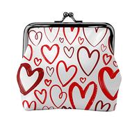 Porte-Monnaie en Cuir pour Femmes avec élément de cœur Rouge dessiné à la Main, Petite Pochette de Monnaie avec Fermoir à Fermeture à glissière et Portefeuille à Boucle pour Cadeau de Fille