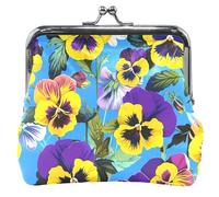 Porte-monnaie en cuir pour homme et femme avec boucle de verrouillage, porte-monnaie violet et jaune, motif fleurs de pensées bleues, Fleurs de pensées violettes jaunes bleues, Classique
