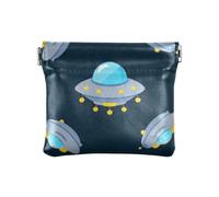 Porte-monnaie en cuir PU avec motif de vaisseau spatial mignon bleu-gris de dessin animé, porte-monnaie, poche pour pièces de monnaie pour femmes billetera para