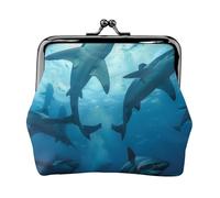 Porte-monnaie en cuir synthétique avec fermeture à baiser, trousse de maquillage pour femmes et filles, porte-monnaie pour argent, pièces de monnaie, clés, rouge à lèvres, Requin marteau., One Size