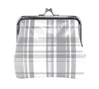 Porte-monnaie en cuir synthétique avec fermeture à glissière et feuilles de palmier vertes, 11,4 x 10,4 cm (L x H), Plaid gris, one size, Plaid gris