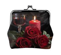 Porte-monnaie en cuir synthétique avec fermoir imprimé rose rouge et bougie, Noir , Taille unique, Porte-monnaie