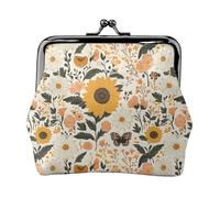 Porte-monnaie en cuir synthétique avec imprimé fleur, tournesol et papillon pour femme, porte-monnaie avec fermeture à baiser