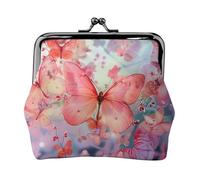 Porte-monnaie en cuir synthétique avec imprimé papillon pour femme avec verrou à baiser, Noir , Taille unique, Pochette à monnaie