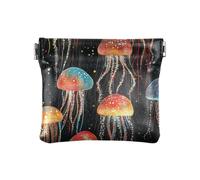 Porte-monnaie en cuir synthétique avec méduse colorée pour femmes et filles Noir, Méduse colorée noire, 4.33"(L) x 3.74"(W) x 0.39"(H), Classique