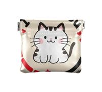 Porte-monnaie en cuir synthétique avec motif chat blanc I Miss You pour femme, Chat blanc mignon I Miss You Cartoon, 1 size, Impression artistique