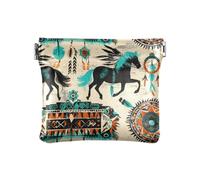 Porte-monnaie en cuir synthétique avec motif cheval style indien pour femmes, filles et hommes