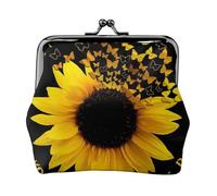 Porte-monnaie en cuir synthétique avec motif fantôme d'Halloween pour femme avec verrou à baiser, Papillon et tournesol., One Size, Pochette à monnaie