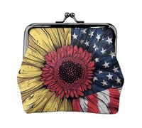 Porte-monnaie en cuir synthétique avec motif tournesol imprimé drapeau américain pour femme avec serrure à baiser, Noir , Taille unique, Moderne