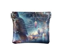 Porte-monnaie en cuir synthétique pour amoureux des voyages avec motif chat, chouette mystère, Motif :