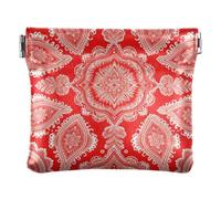 Porte-monnaie en cuir synthétique pour femme avec verrou | Léger, se ferme en toute sécurité, format de poche, trombones, épingles à nourrice, motif cachemire rouge classique