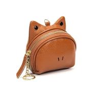 Porte-monnaie en cuir véritable avec fermeture éclair pour femme - Joli porte-monnaie en cuir de vache - Sac de rangement pour cartes, jaune/marron, Taille unique