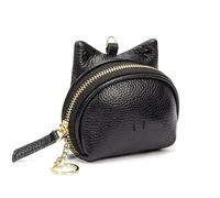 Porte-monnaie en cuir véritable avec fermeture éclair pour femme - Joli porte-monnaie en cuir de vache - Sac de rangement pour cartes, Noir , Taille unique