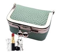 Porte-monnaie en cuir véritable - Petite trousse de maquillage, petit porte-monnaie, pochette souple pour clés de voiture, organiseur de portefeuille avec serrure à baiser, porte-monnaie vintage pour