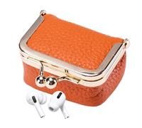 Porte-monnaie en cuir véritable - Petite trousse de maquillage, petit porte-monnaie, pochette souple pour clés de voiture, organiseur de portefeuille avec serrure à baiser, porte-monnaie vintage pour