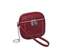 Porte-monnaie en cuir véritable pour femme avec fermeture éclair - Porte-cartes - Multifonction - Pour écouteurs et rouges à lèvres, rouge vin, Taille unique