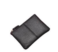 Porte-monnaie en cuir véritable pour femme - Petit sac à cartes avec fermeture éclair - Porte-cartes - Porte-monnaie multifonction en cuir de vache, Noir , Taille unique