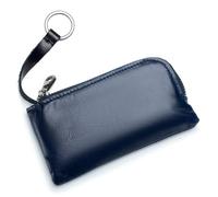 Porte-monnaie en cuir véritable pour homme et femme - Mini portefeuille à fermeture éclair - Petit sac de poche pour argent - Porte-cartes pour homme, bleu, Taille unique