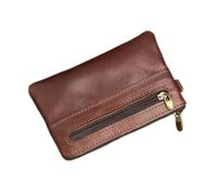 Porte-monnaie en cuir véritable pour homme et femme - Mini portefeuille à fermeture éclair - Petit sac de poche pour argent - Porte-cartes pour homme, marron foncé, 2 pièces