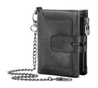 Porte-monnaie en cuir véritable pour homme | Retro Cowhide Leather Chain Wallet - Zipper Buckle Multiple Card Slots Cowhide Wallets For Paper Money, Noir, Consulte la descripción, Voir description