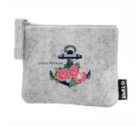 Porte Monnaie en Feutrine Motif Ancre et Fleurs Personnalisable