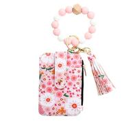Porte-monnaie en forme de fleur, porte-clés avec bord plié, cuir artificiel, petit porte-cartes de crédit, bracelet en silicone, porte-cartes d'identité et clés, floral, Rose clair, Refer to