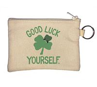 Porte-monnaie en forme de trèfle à quatre feuilles Inscription Good Luck Yourself Make Your Own Beige