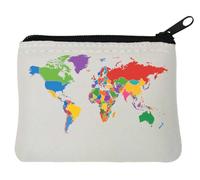 Porte-monnaie en néoprène avec carte du monde colorée avec frontières de pays Blanc 10 x 11 cm