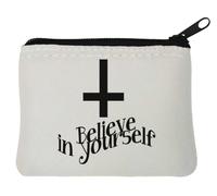 Porte-monnaie en néoprène avec inscription « Believe in Yourself » Motif croix noire 10 x 11 cm Blanc, blanc, Taille unique