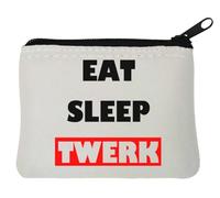Porte-monnaie en néoprène avec inscription « Eat Sleep Twerk Shake Your Butt » - Blanc - 10 x 11 cm