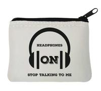 Porte-monnaie en néoprène avec inscription « Headphones On Stop Talking to Me » - Blanc - 10 x 11 cm