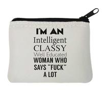 Porte-monnaie en néoprène avec inscription « I Am Intelligent Classy Well Educated Woman Who Says F*ck A Lot » Blanc 10 x 11 cm