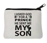 Porte-monnaie en néoprène avec inscription « I Asked God for A Prince He Sent Me My Son » Blanc 10 x 11 cm, blanc, Taille unique