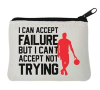 Porte-monnaie en néoprène avec inscription « I Can Accept Failure But I Can't Accept Not Trying Basketball » - 10 x 11 cm - Blanc
