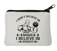 Porte-monnaie en néoprène avec inscription « I Don't Believe in Magic I Believe in Workouts » Blanc 10 x 11 cm