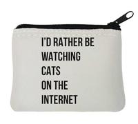 Porte-monnaie en néoprène avec inscription « I Would Rather Be Watching Cats On The Internet » - 10 x 11 cm - Blanc