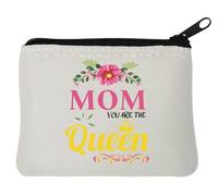 Porte-monnaie en néoprène avec inscription « Mom You are the Queen » - Blanc - 10 x 11 cm