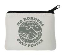 Porte-monnaie en néoprène avec inscription « No Borders Only People Handshake World » - Blanc - 10 x 11 cm