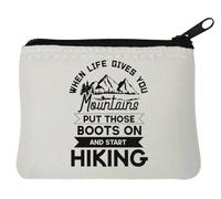 Porte-monnaie en néoprène avec inscription « When Life Gives You Mountains Put Those Boots On and Start Hiking » - 10 x 11 cm - Blanc, blanc, Taille unique