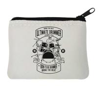 Porte-monnaie en néoprène avec motif tête de mort « Bring The Beat Born to Be Drummer » - Blanc - 10 x 11 cm, blanc, Taille unique