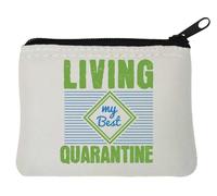 Porte-monnaie en néoprène avec slogan « Living my best quarantine 2020 » - Blanc - 10 x 11 cm, blanc, Taille unique