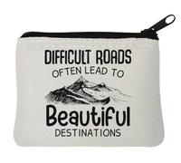 Porte-monnaie en néoprène « Difficult Roads Often Lead to Beautiful Destinations » - 10 x 11 cm - Blanc