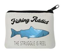 Porte-monnaie en néoprène Fishing Addict The Struggle is Reel 10 x 11 cm Blanc